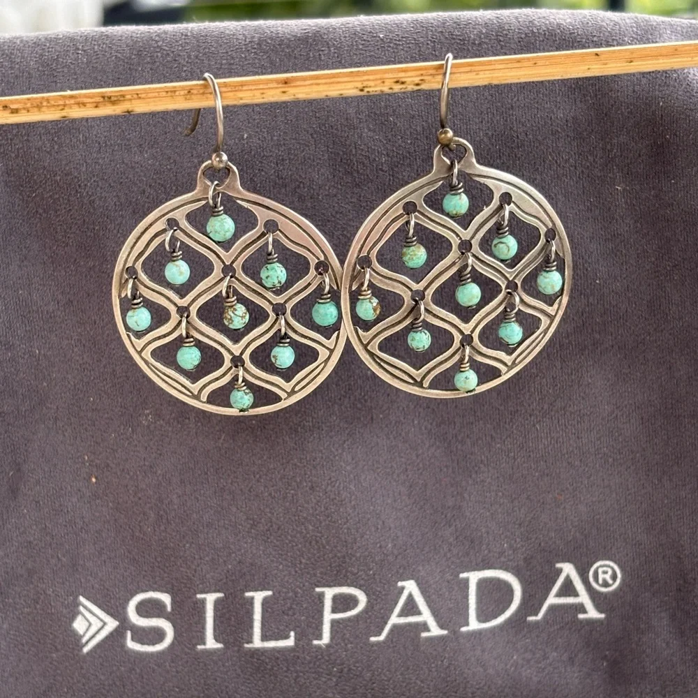 Silpada 925 Sterling Silver Howlite Bead Round Cutout Blue W1682 Earrings - Picture 3 of 6